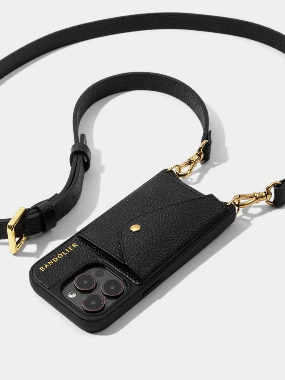 Bandolier iPhone 14 Pro Max - Hailey gold crossbody phone strap case